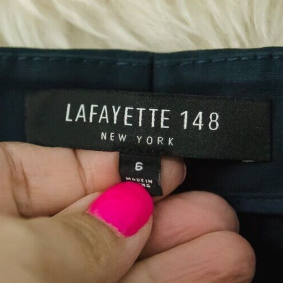 Lafayette 148 Size 6 Navy Blue Stanton Side Zip Tapered Leg Ankle Length Pants - Picture 3 of 5